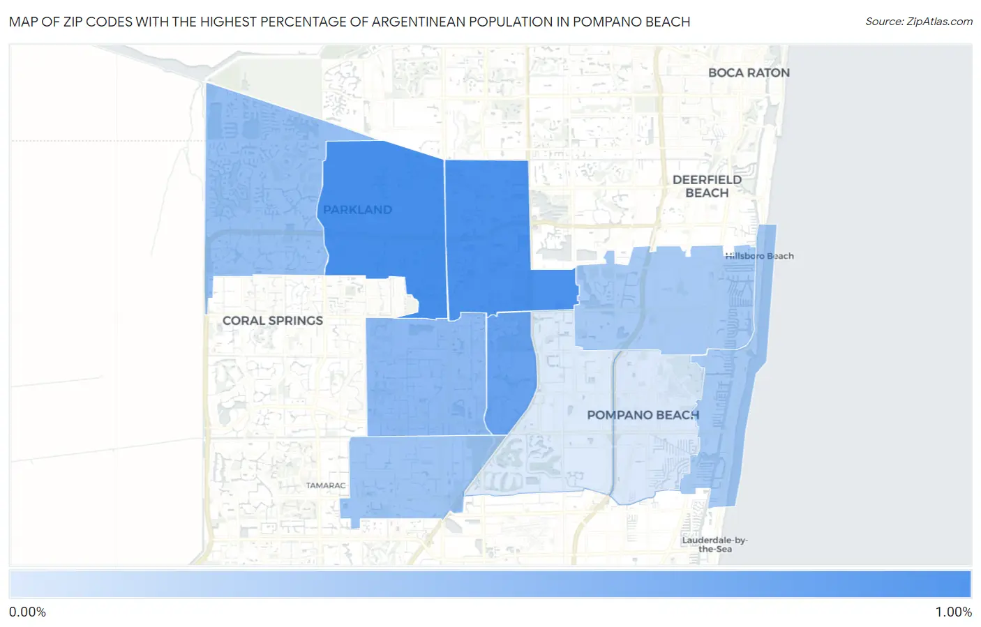 Zip Codes with the Highest Percentage of Argentinean Population in Pompano Beach Map