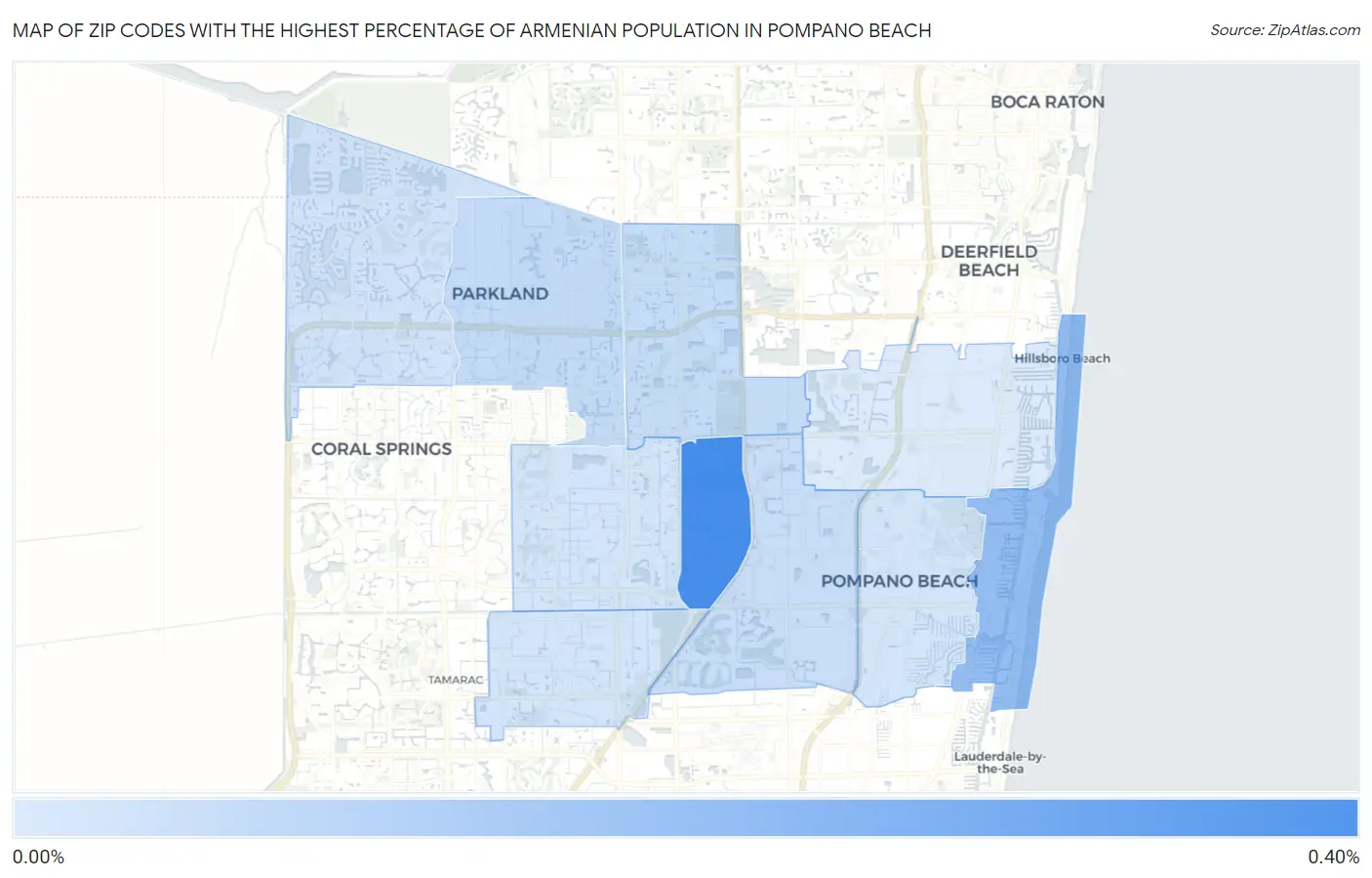 Zip Codes with the Highest Percentage of Armenian Population in Pompano Beach Map