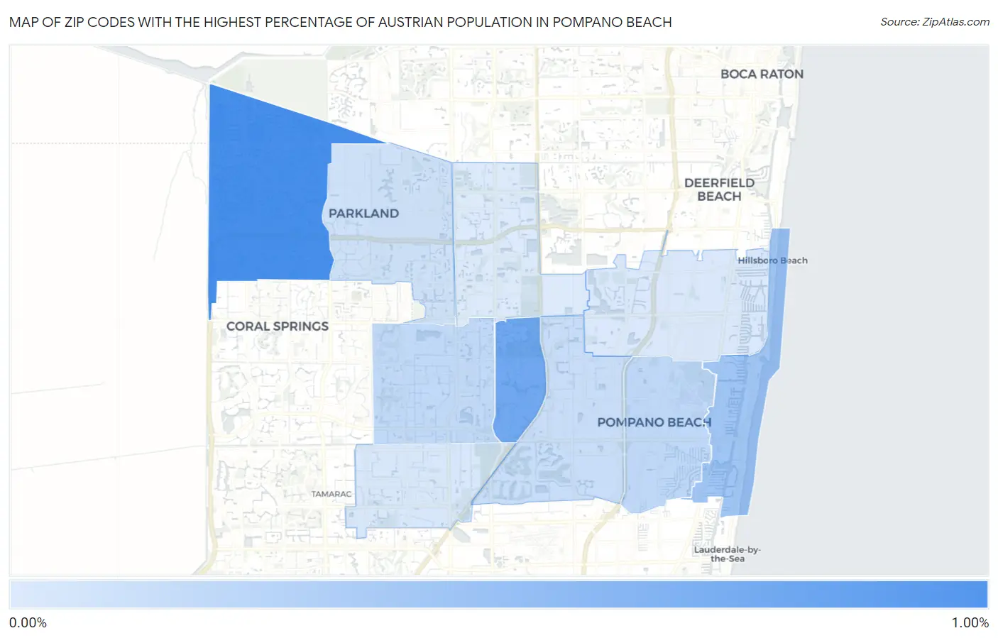 Zip Codes with the Highest Percentage of Austrian Population in Pompano Beach Map