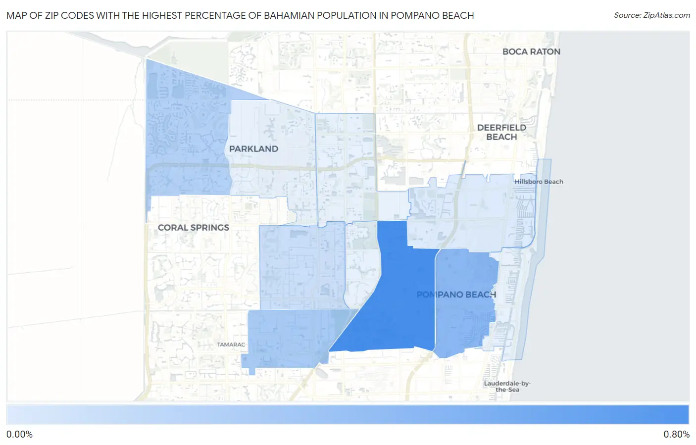 Zip Codes with the Highest Percentage of Bahamian Population in Pompano Beach Map