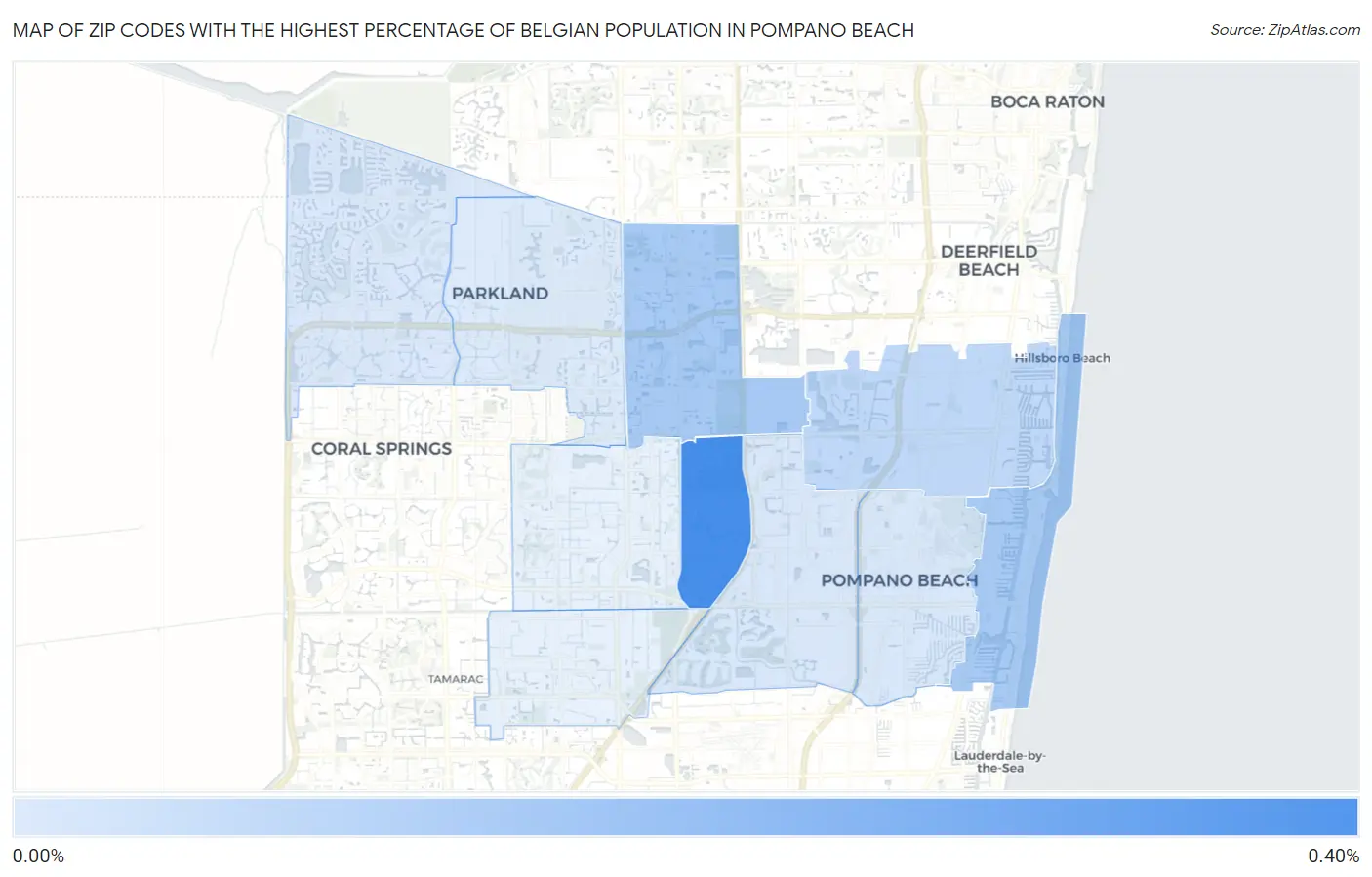 Zip Codes with the Highest Percentage of Belgian Population in Pompano Beach Map
