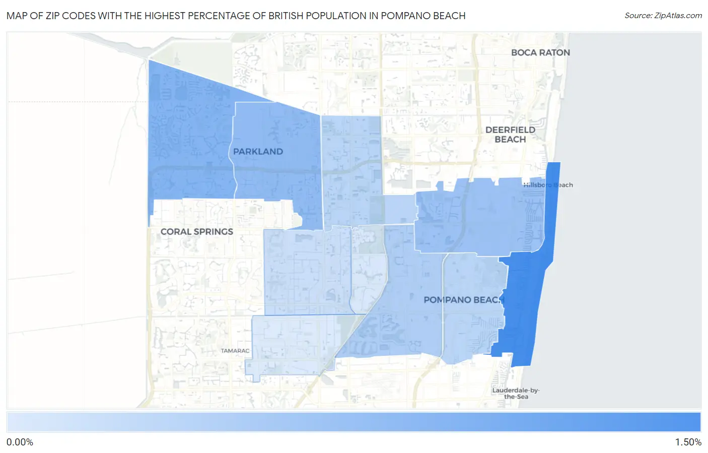 Zip Codes with the Highest Percentage of British Population in Pompano Beach Map