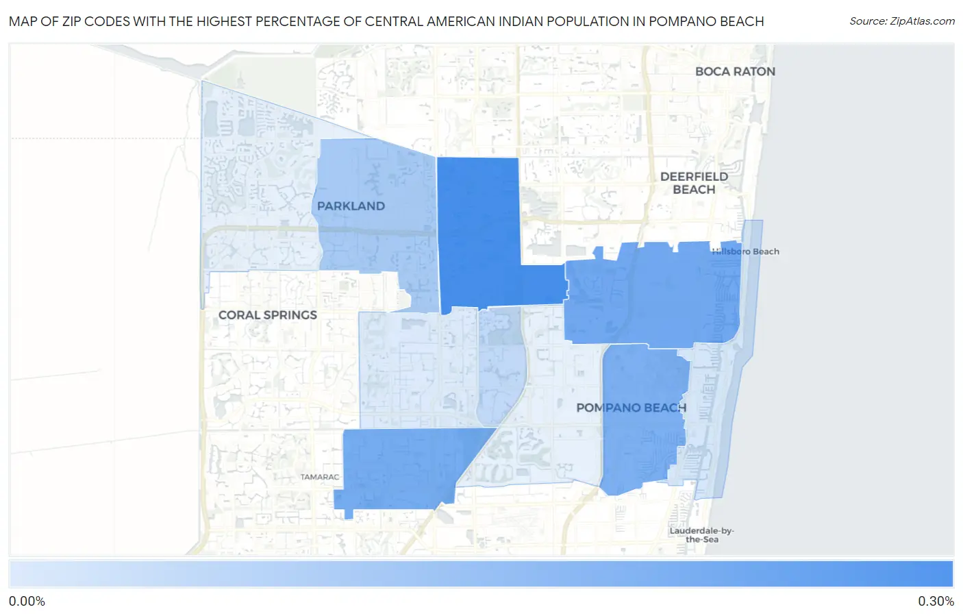 Zip Codes with the Highest Percentage of Central American Indian Population in Pompano Beach Map