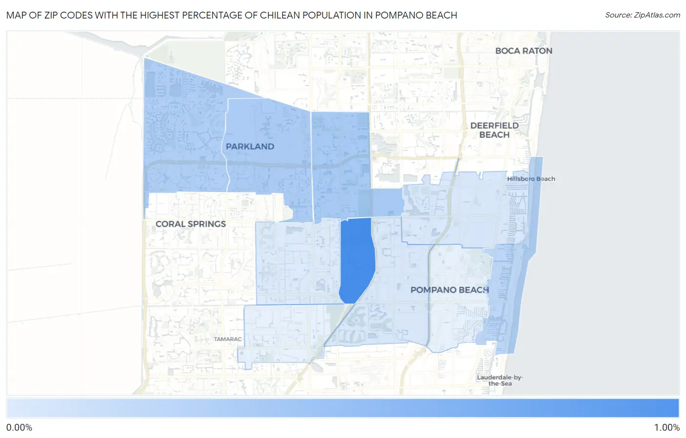 Zip Codes with the Highest Percentage of Chilean Population in Pompano Beach Map