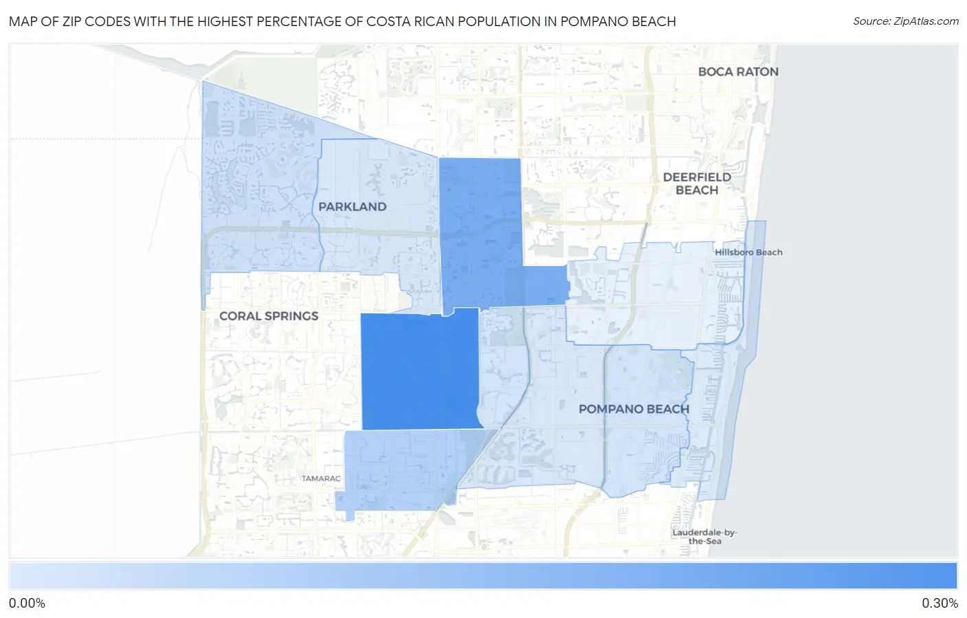 Zip Codes with the Highest Percentage of Costa Rican Population in Pompano Beach Map