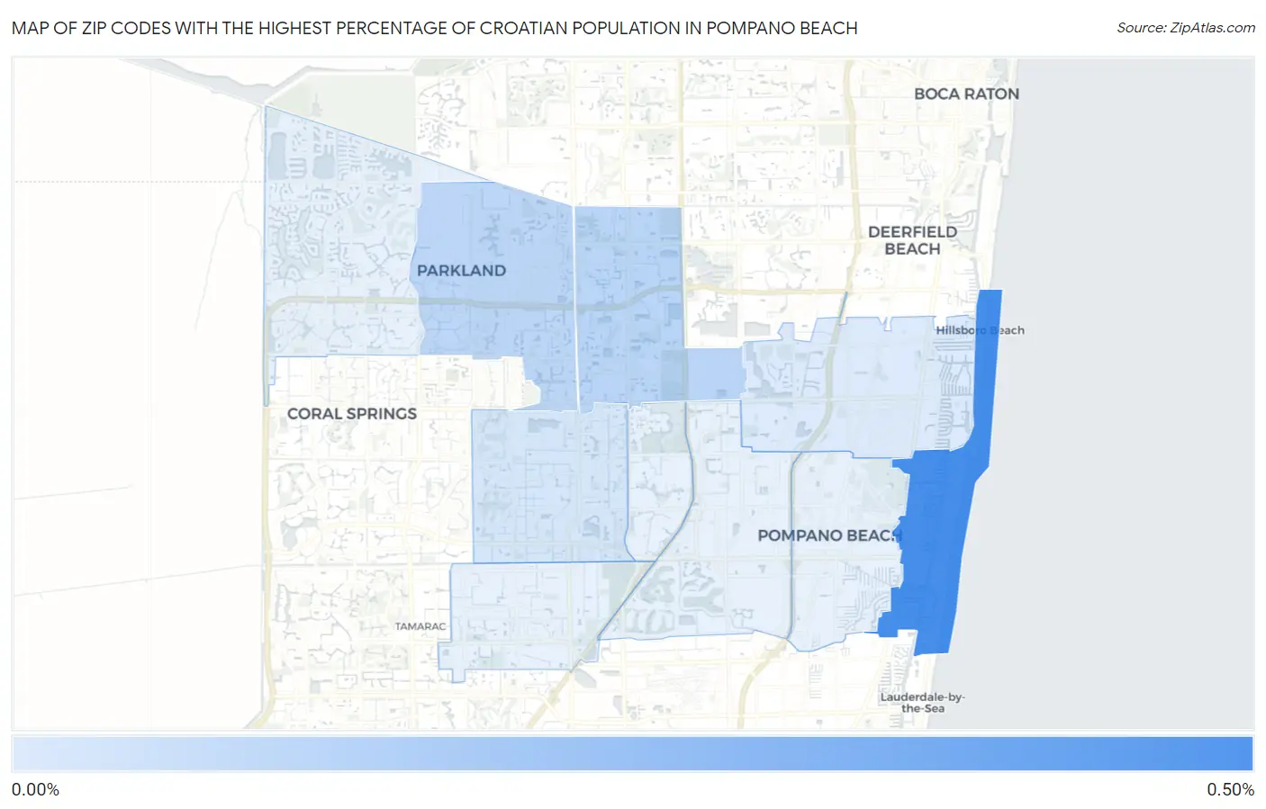 Zip Codes with the Highest Percentage of Croatian Population in Pompano Beach Map