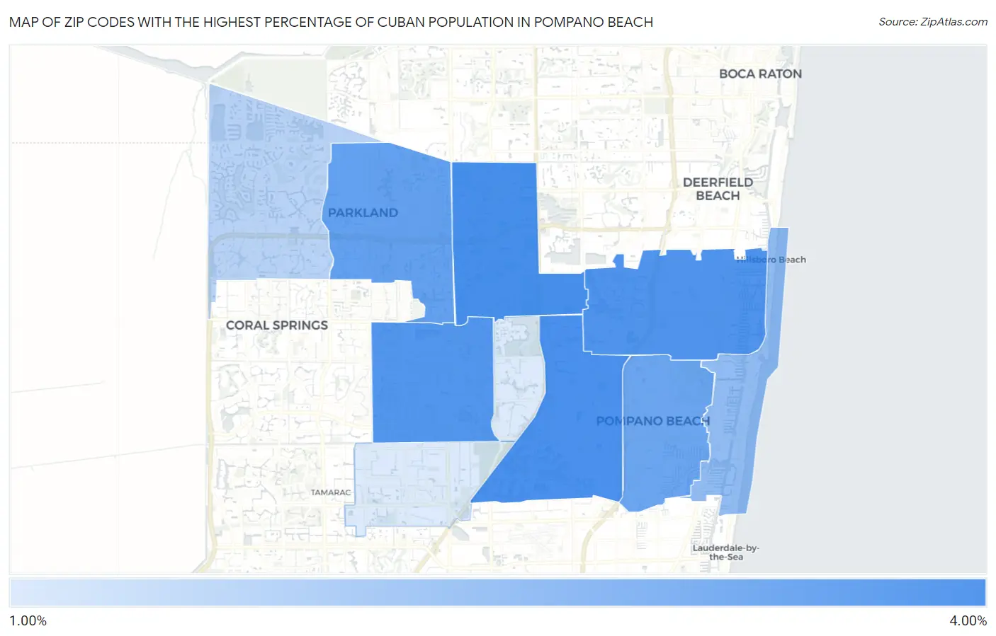 Zip Codes with the Highest Percentage of Cuban Population in Pompano Beach Map