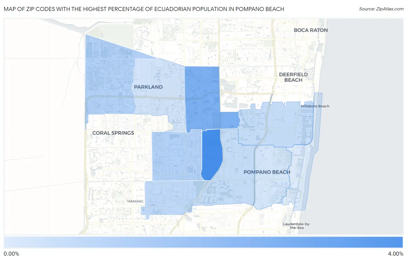 Zip Codes with the Highest Percentage of Ecuadorian Population in Pompano Beach Map