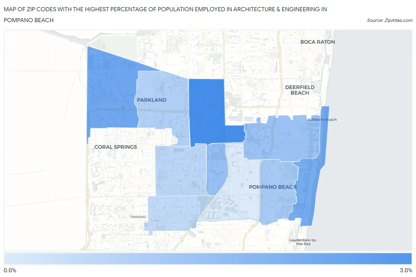 Zip Codes with the Highest Percentage of Population Employed in Architecture & Engineering in Pompano Beach Map