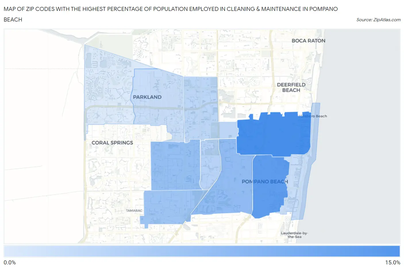 Zip Codes with the Highest Percentage of Population Employed in Cleaning & Maintenance in Pompano Beach Map