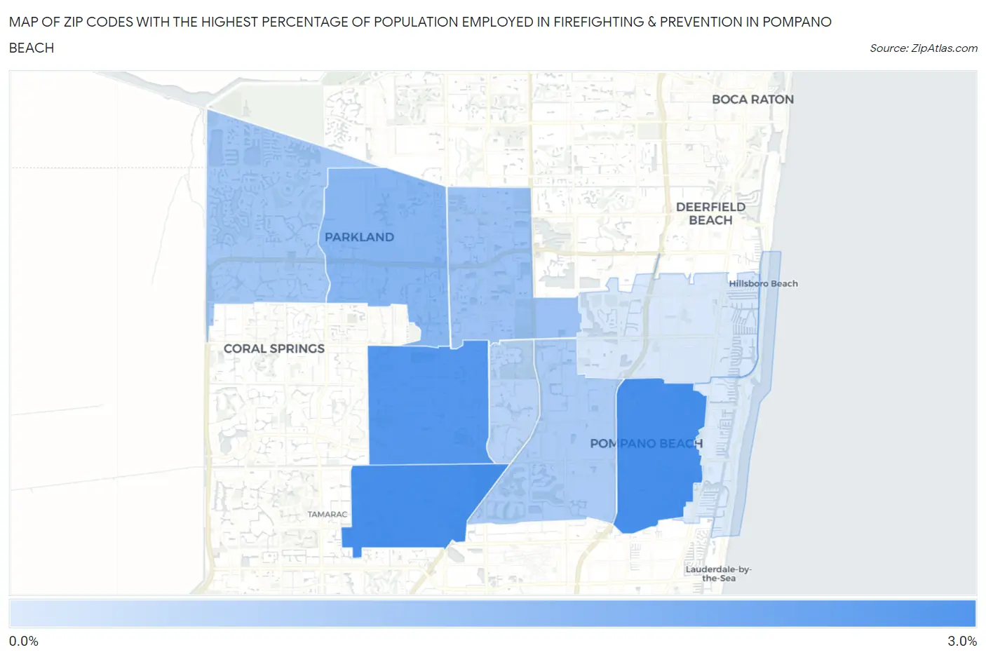 Zip Codes with the Highest Percentage of Population Employed in Firefighting & Prevention in Pompano Beach Map