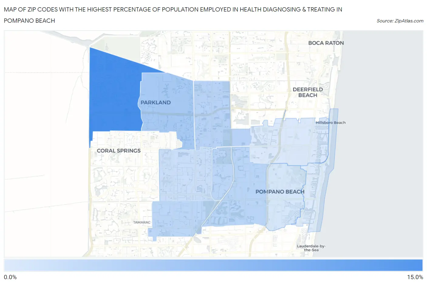 Zip Codes with the Highest Percentage of Population Employed in Health Diagnosing & Treating in Pompano Beach Map