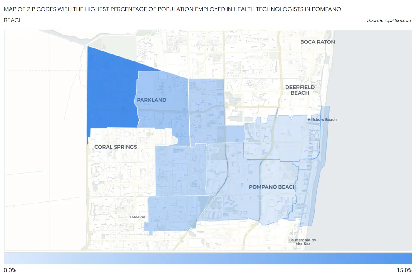 Zip Codes with the Highest Percentage of Population Employed in Health Technologists in Pompano Beach Map