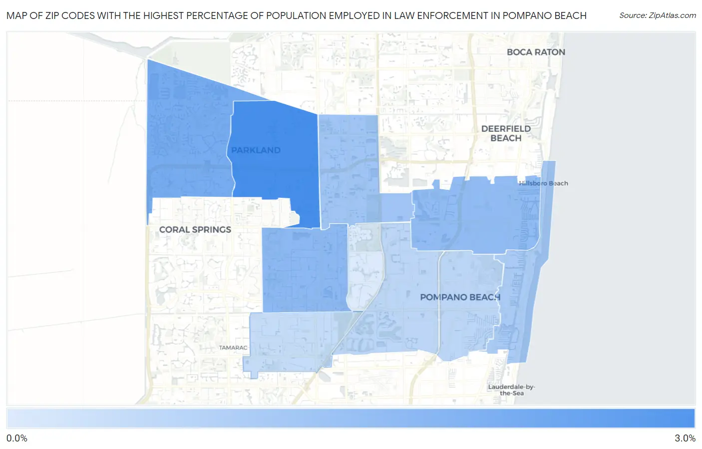 Zip Codes with the Highest Percentage of Population Employed in Law Enforcement in Pompano Beach Map