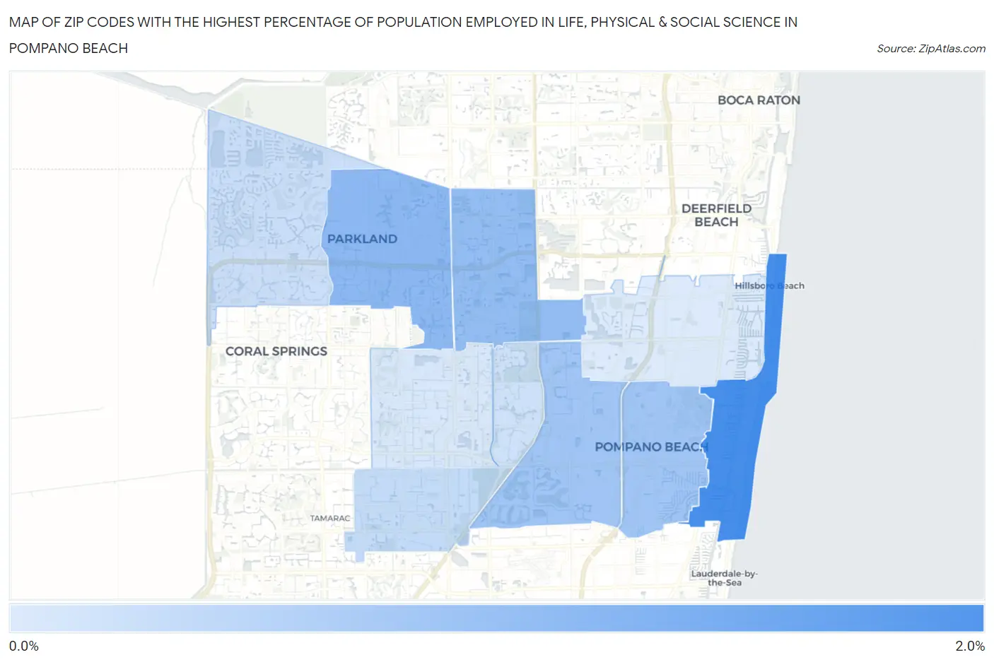 Zip Codes with the Highest Percentage of Population Employed in Life, Physical & Social Science in Pompano Beach Map