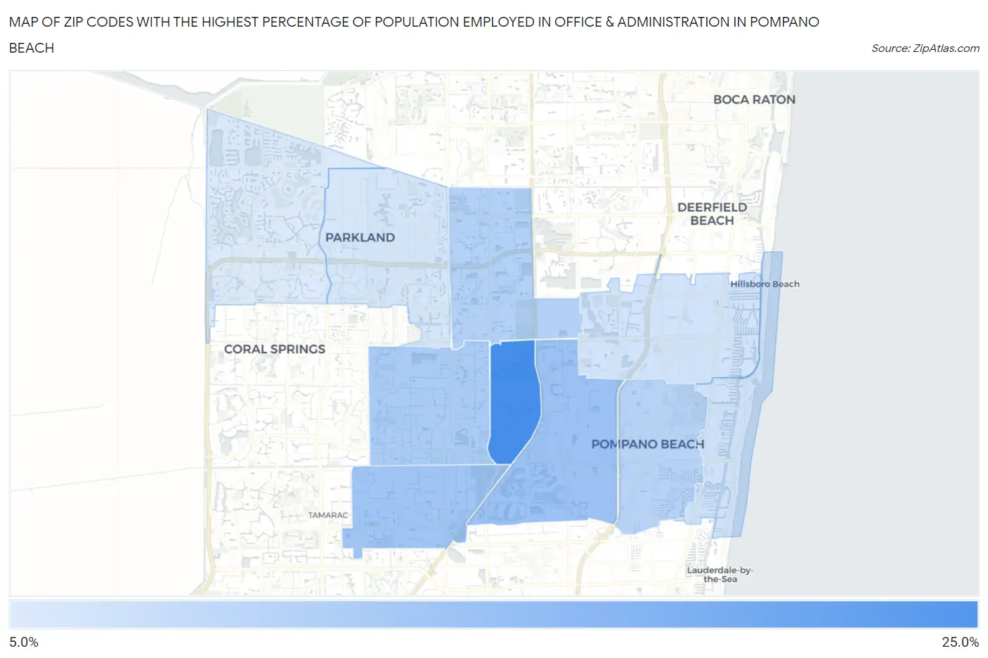 Zip Codes with the Highest Percentage of Population Employed in Office & Administration in Pompano Beach Map