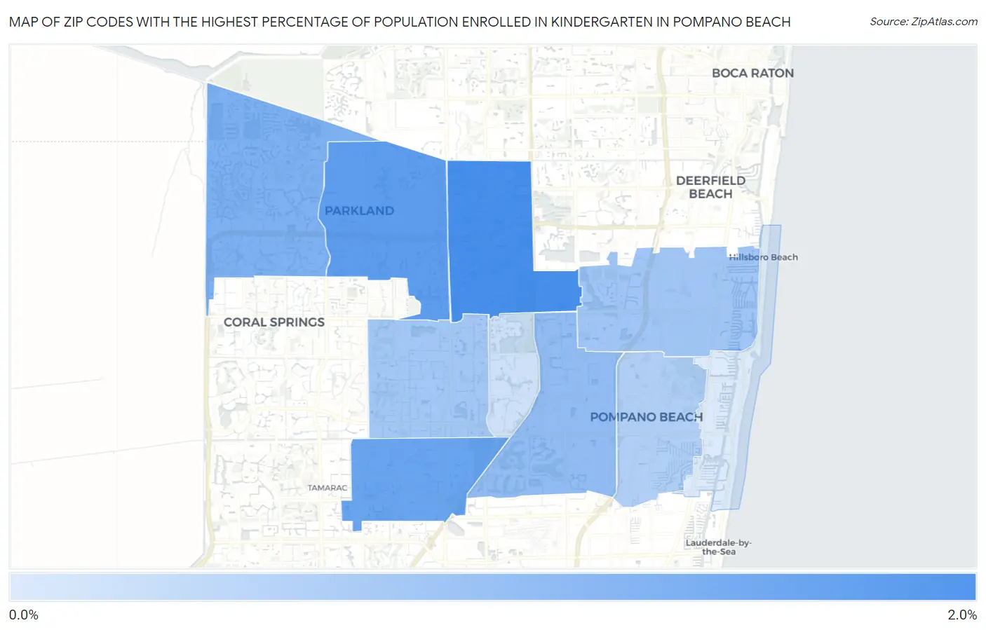 Zip Codes with the Highest Percentage of Population Enrolled in Kindergarten in Pompano Beach Map