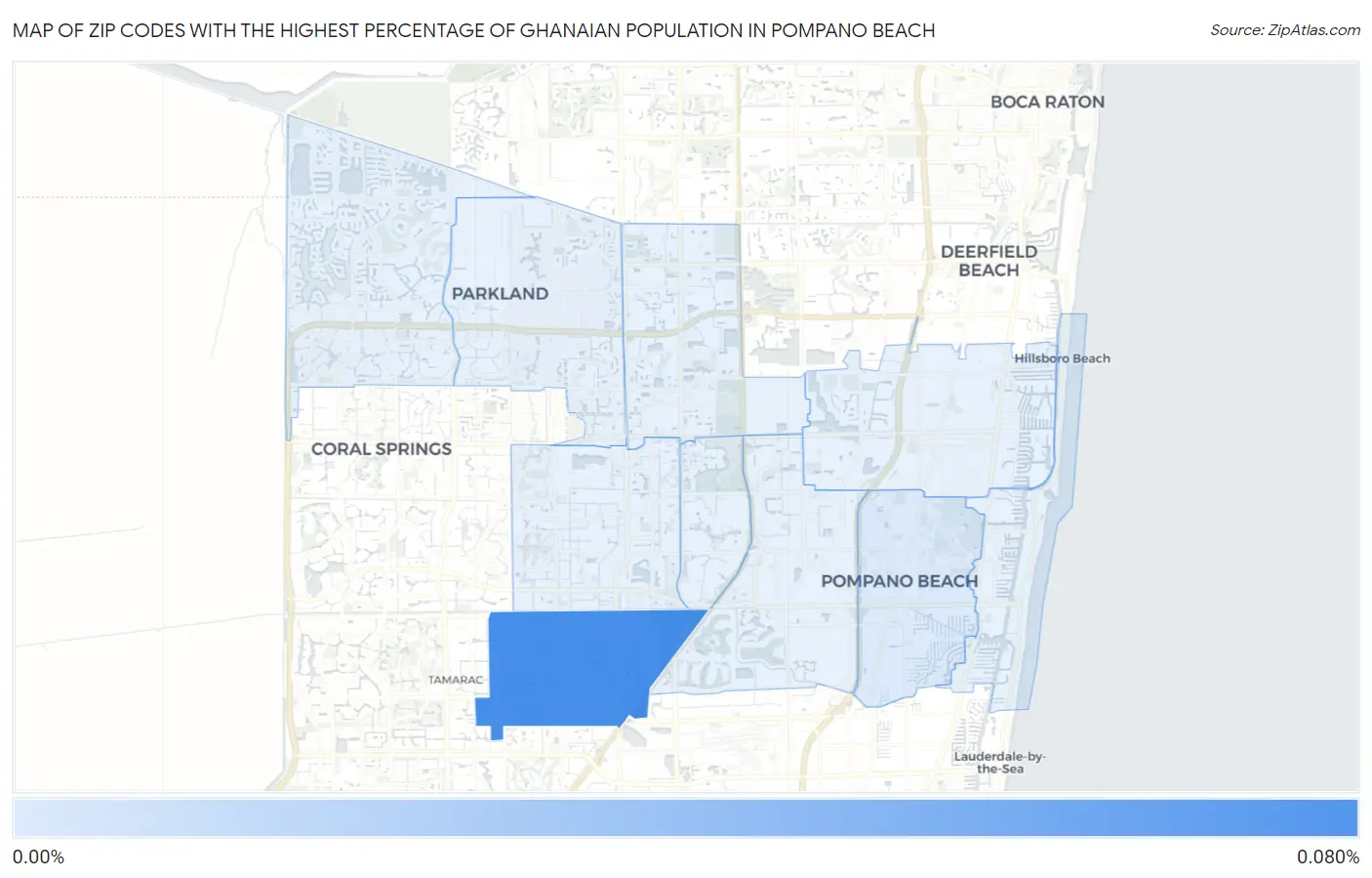 Zip Codes with the Highest Percentage of Ghanaian Population in Pompano Beach Map