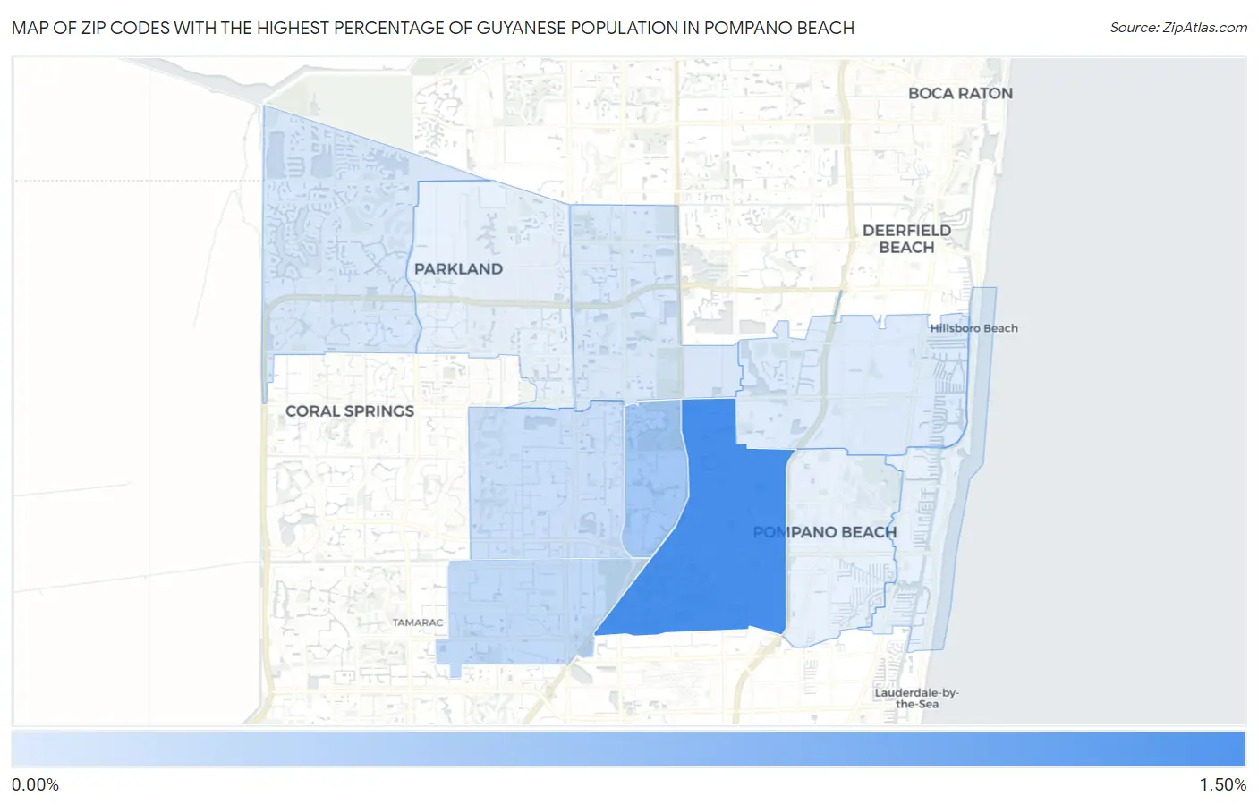 Zip Codes with the Highest Percentage of Guyanese Population in Pompano Beach Map