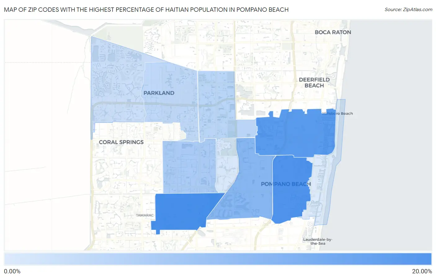 Zip Codes with the Highest Percentage of Haitian Population in Pompano Beach Map