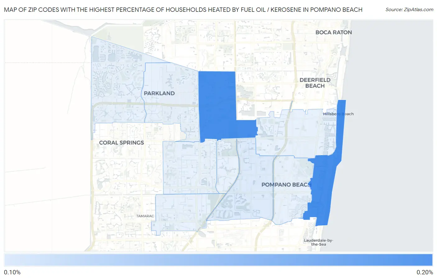 Zip Codes with the Highest Percentage of Households Heated by Fuel Oil / Kerosene in Pompano Beach Map