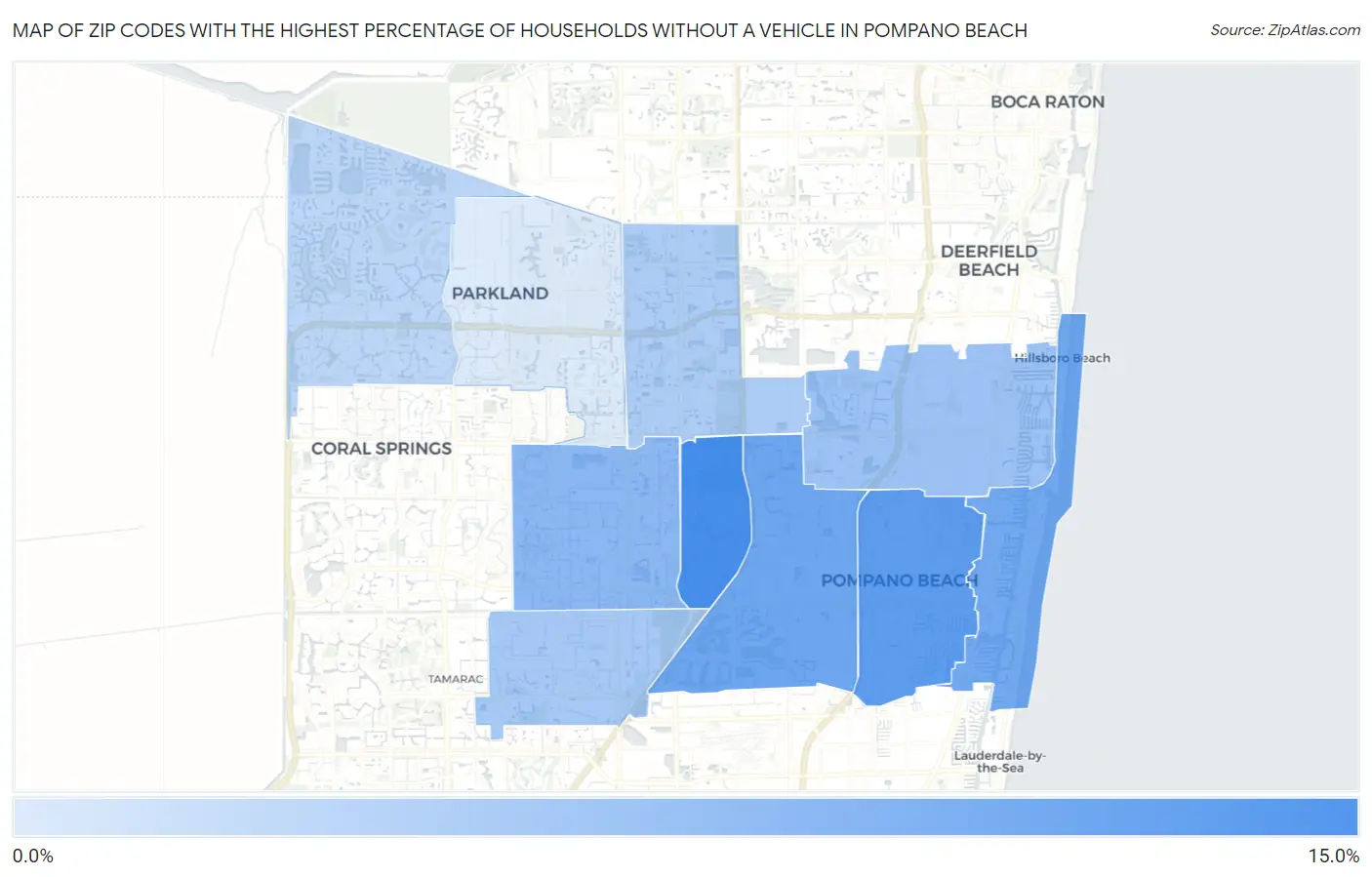Zip Codes with the Highest Percentage of Households Without a Vehicle in Pompano Beach Map