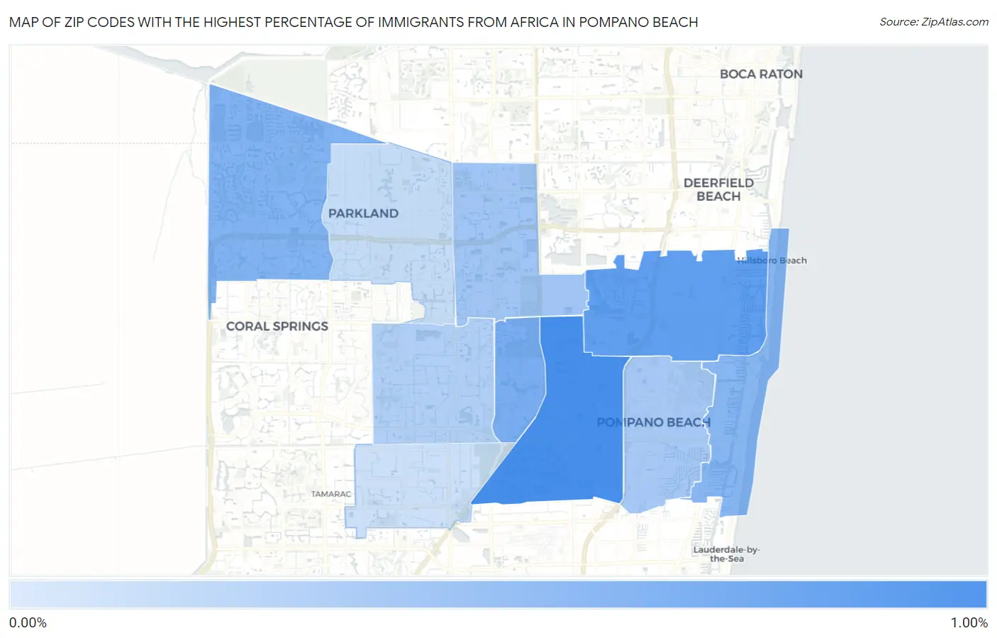 Zip Codes with the Highest Percentage of Immigrants from Africa in Pompano Beach Map