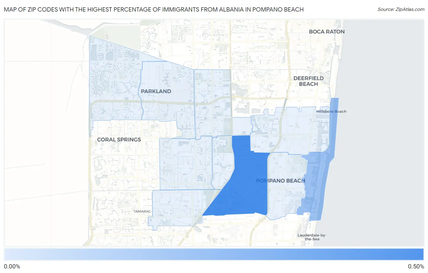 Zip Codes with the Highest Percentage of Immigrants from Albania in Pompano Beach Map