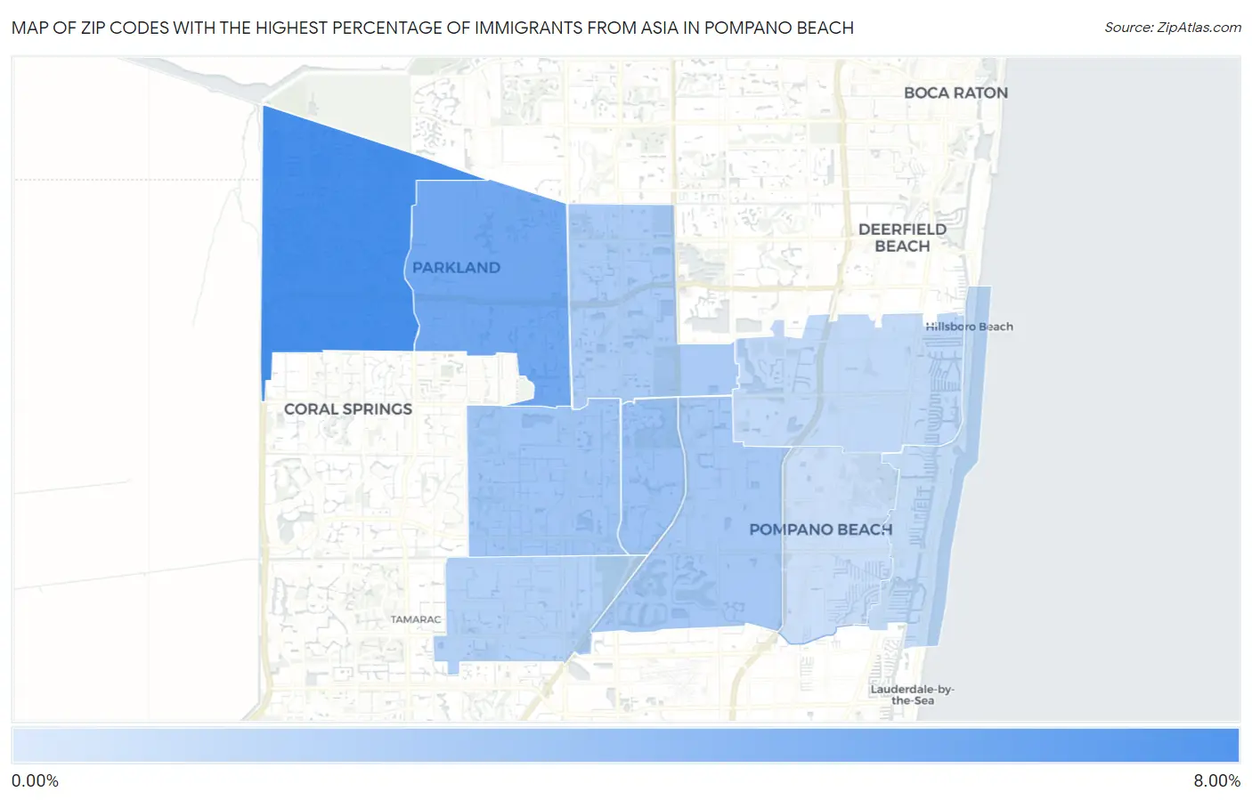 Zip Codes with the Highest Percentage of Immigrants from Asia in Pompano Beach Map