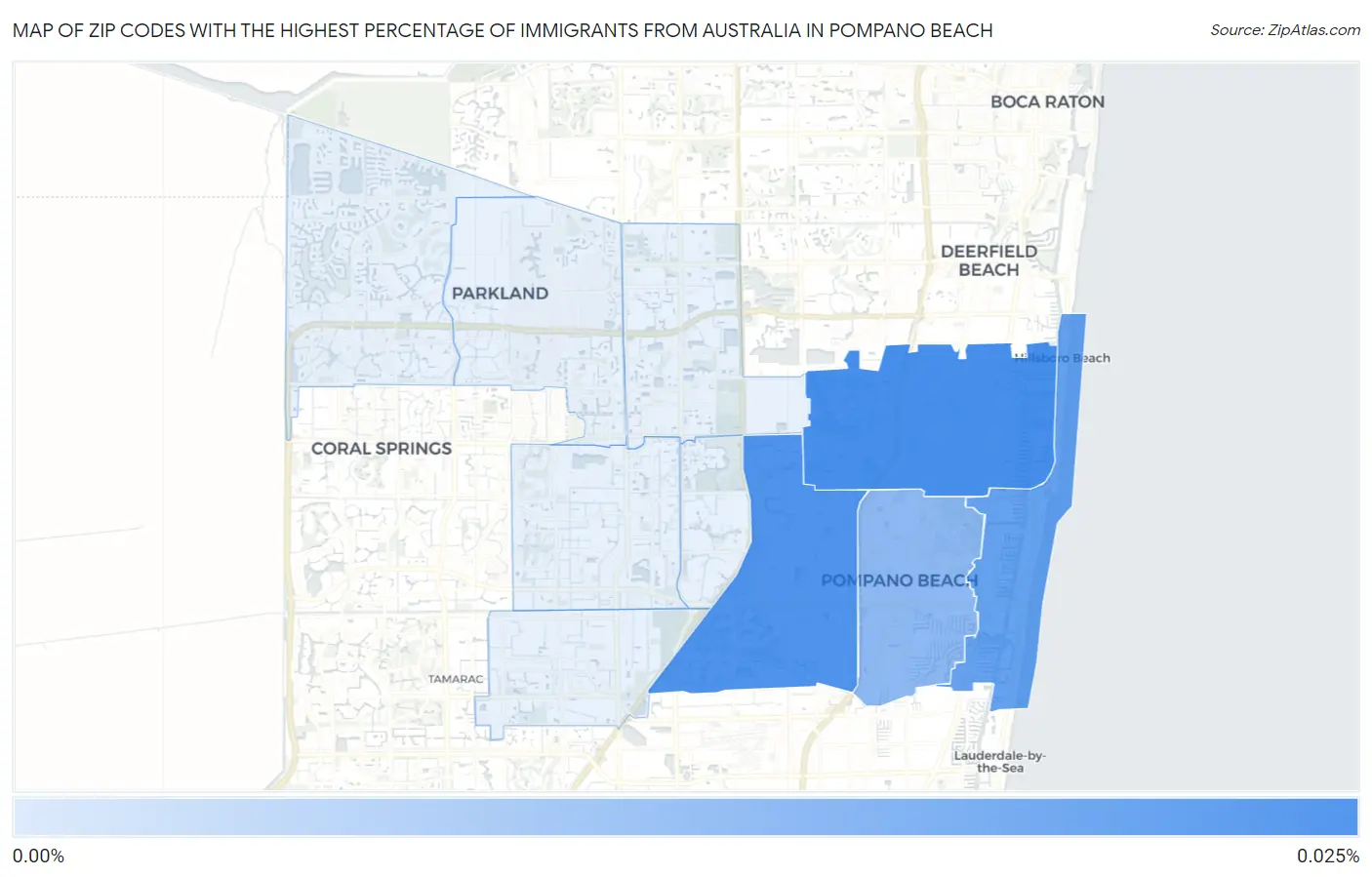 Zip Codes with the Highest Percentage of Immigrants from Australia in Pompano Beach Map
