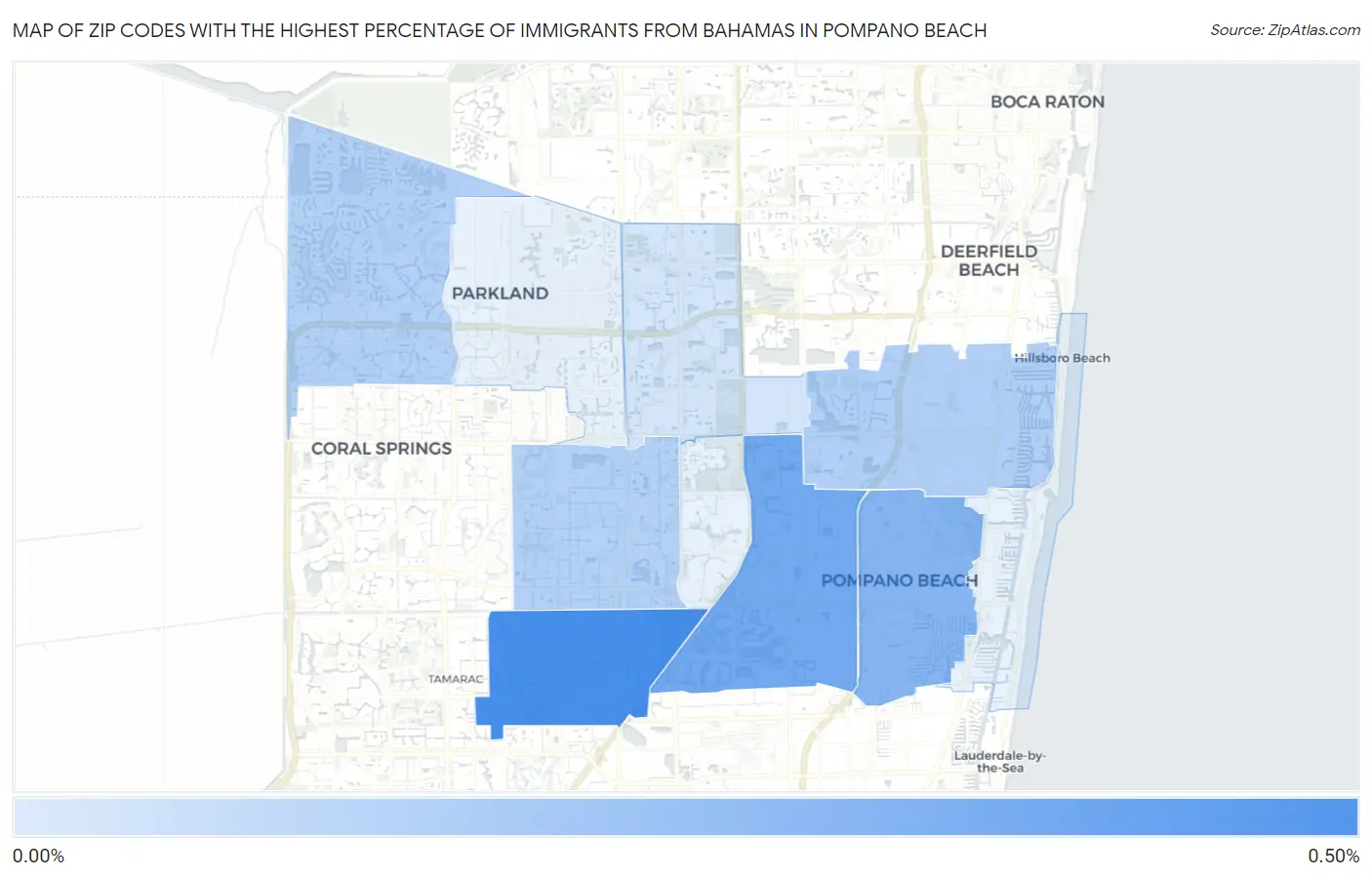 Zip Codes with the Highest Percentage of Immigrants from Bahamas in Pompano Beach Map