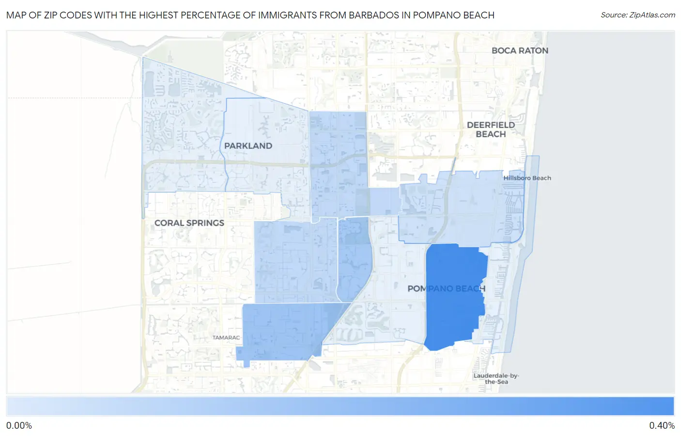 Zip Codes with the Highest Percentage of Immigrants from Barbados in Pompano Beach Map