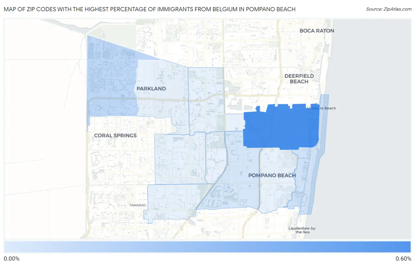 Zip Codes with the Highest Percentage of Immigrants from Belgium in Pompano Beach Map