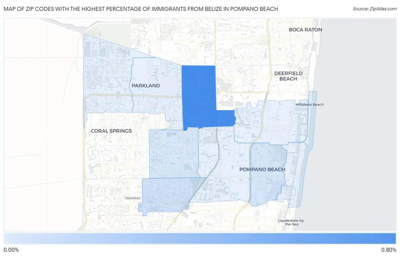 Zip Codes with the Highest Percentage of Immigrants from Belize in Pompano Beach Map