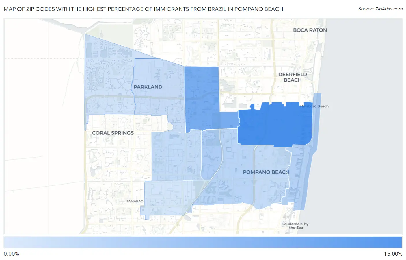 Zip Codes with the Highest Percentage of Immigrants from Brazil in Pompano Beach Map