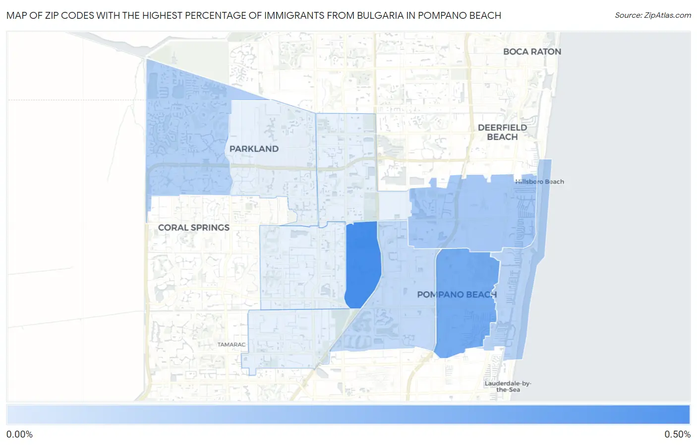 Zip Codes with the Highest Percentage of Immigrants from Bulgaria in Pompano Beach Map