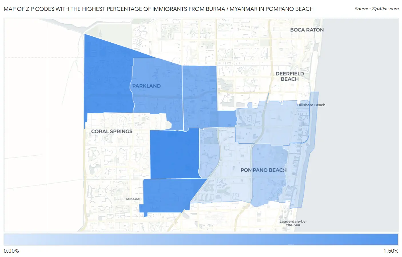 Zip Codes with the Highest Percentage of Immigrants from Burma / Myanmar in Pompano Beach Map