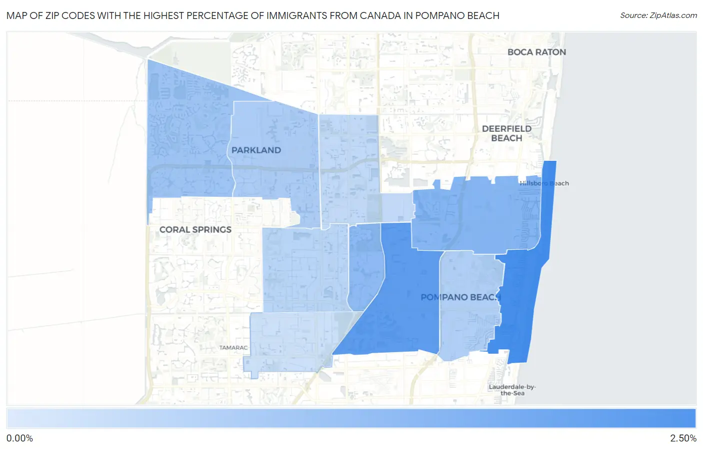 Zip Codes with the Highest Percentage of Immigrants from Canada in Pompano Beach Map