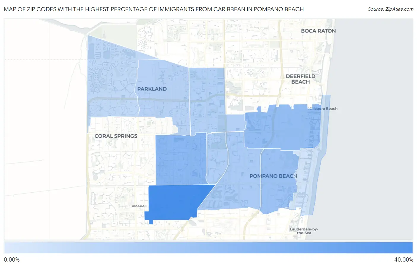Zip Codes with the Highest Percentage of Immigrants from Caribbean in Pompano Beach Map