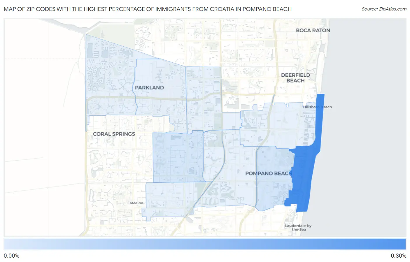 Zip Codes with the Highest Percentage of Immigrants from Croatia in Pompano Beach Map
