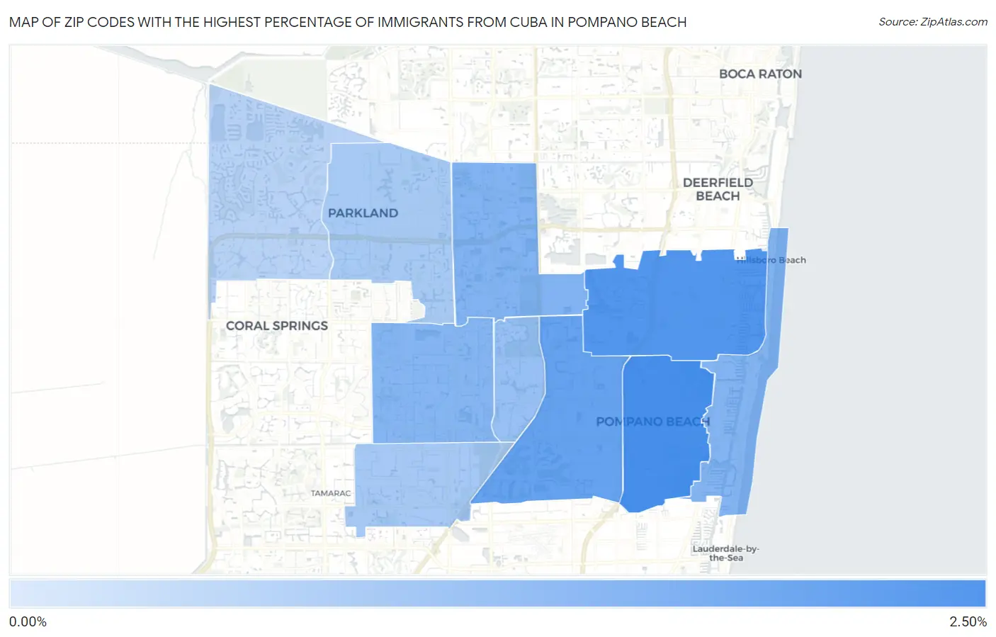 Zip Codes with the Highest Percentage of Immigrants from Cuba in Pompano Beach Map