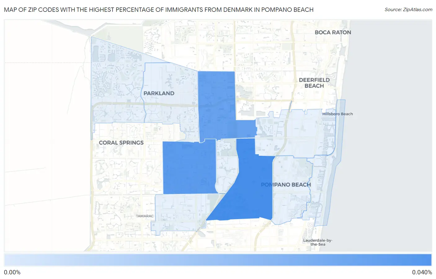 Zip Codes with the Highest Percentage of Immigrants from Denmark in Pompano Beach Map
