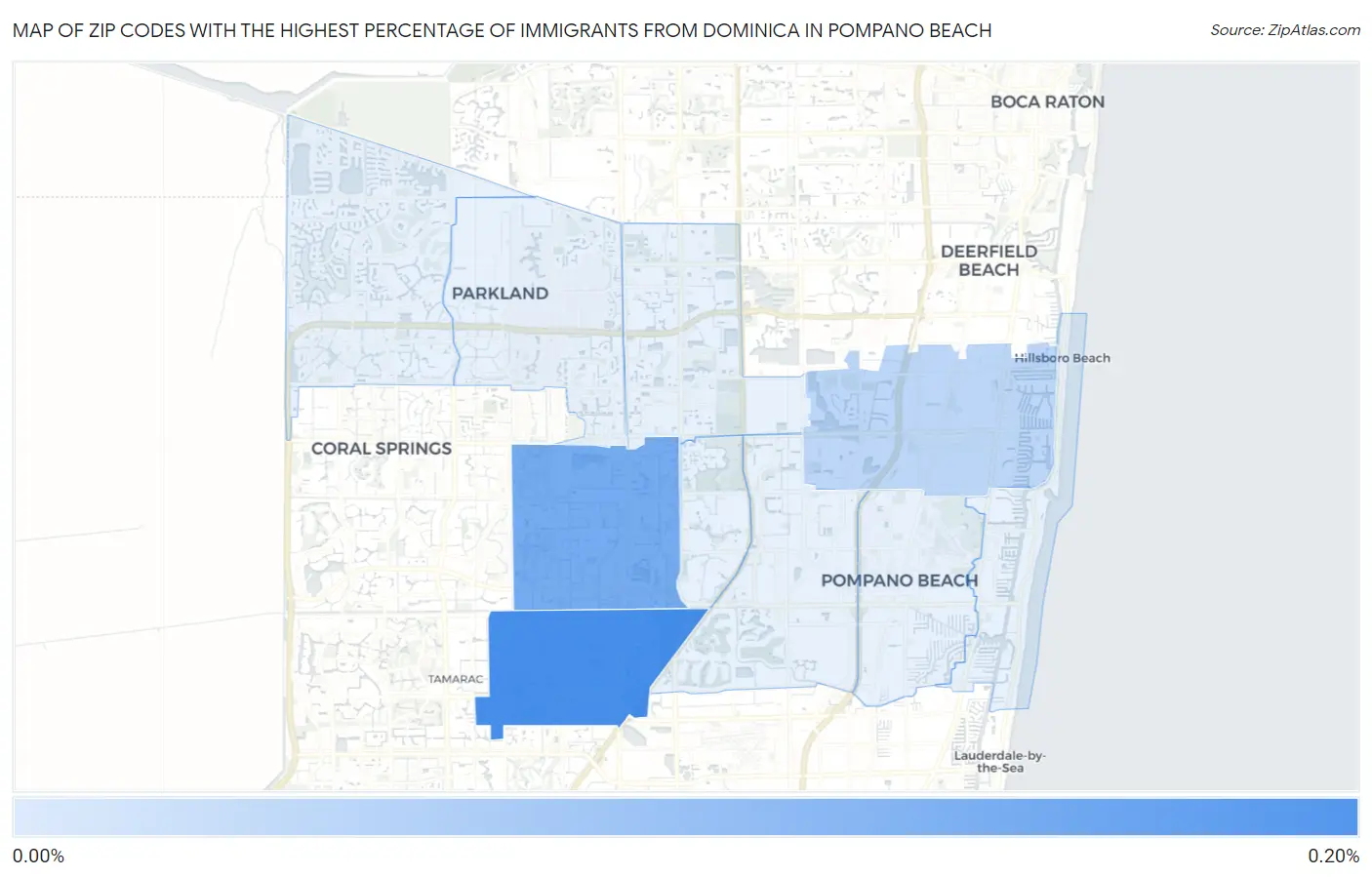Zip Codes with the Highest Percentage of Immigrants from Dominica in Pompano Beach Map
