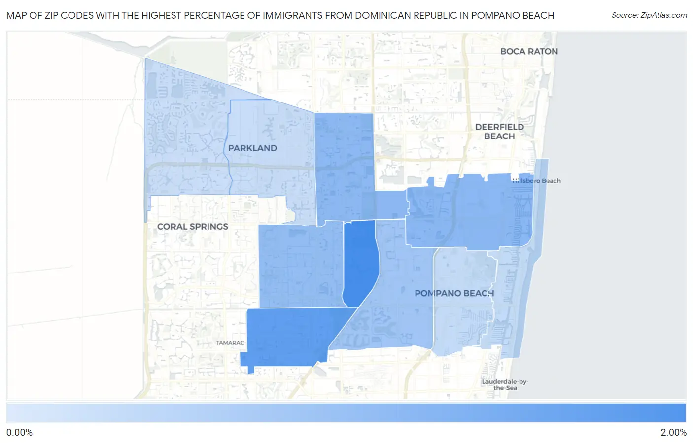 Zip Codes with the Highest Percentage of Immigrants from Dominican Republic in Pompano Beach Map
