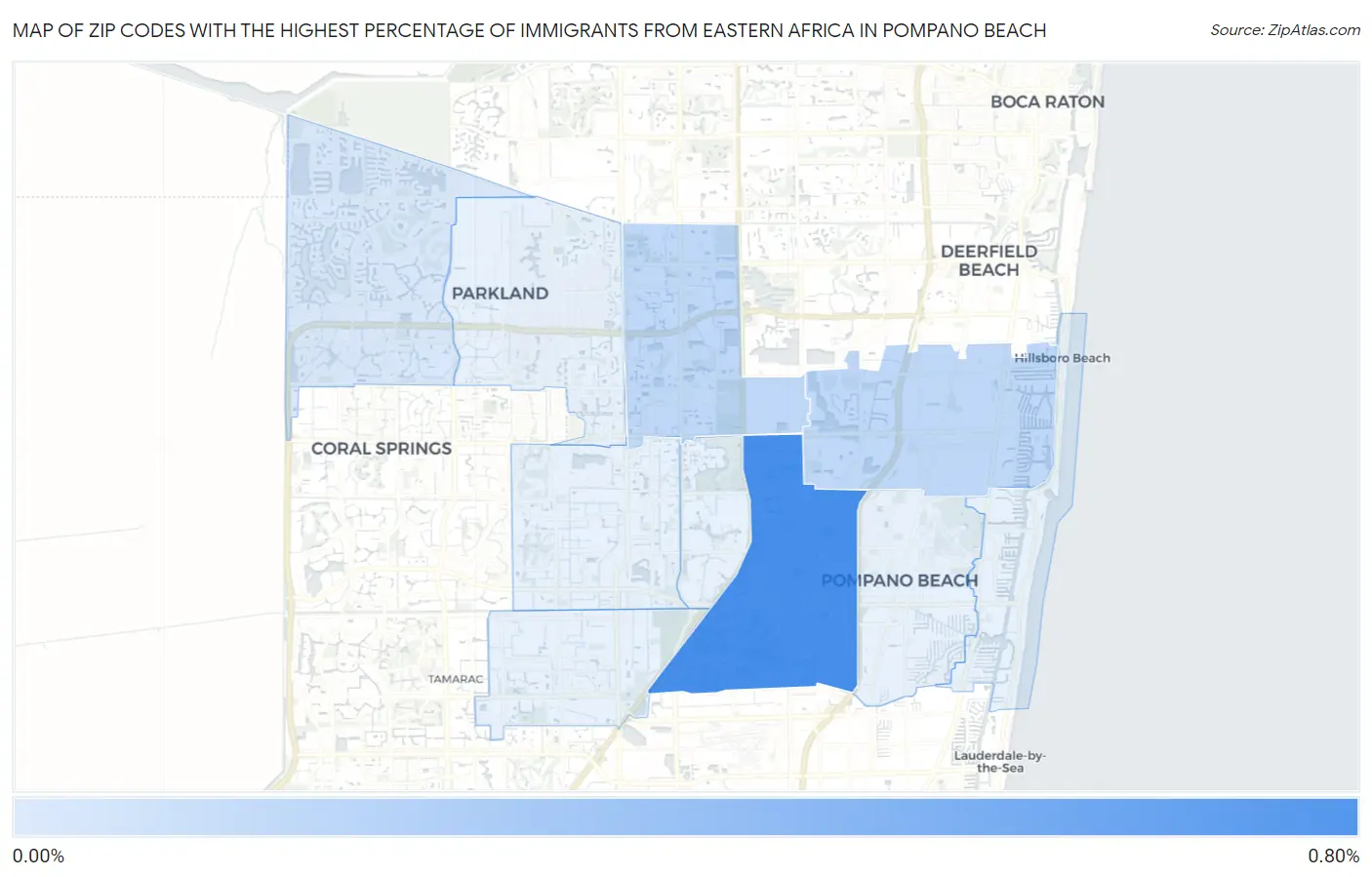 Zip Codes with the Highest Percentage of Immigrants from Eastern Africa in Pompano Beach Map