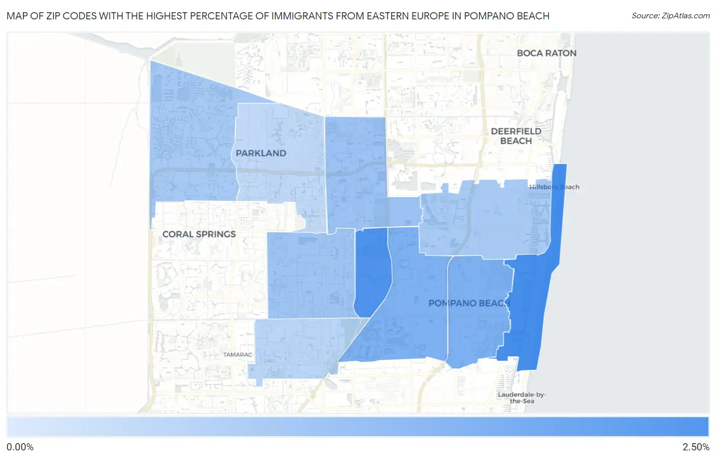 Zip Codes with the Highest Percentage of Immigrants from Eastern Europe in Pompano Beach Map