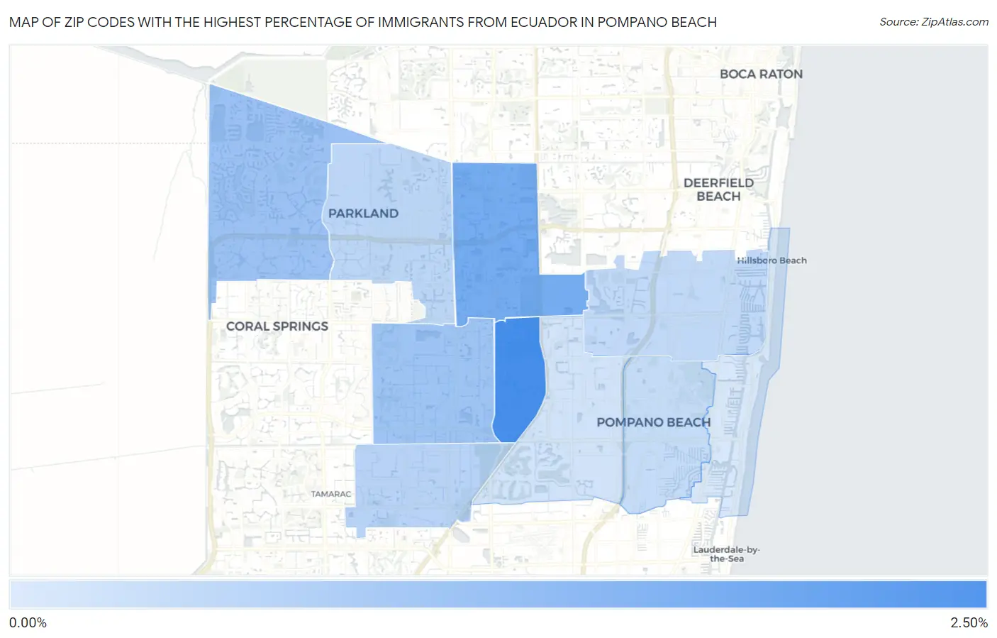 Zip Codes with the Highest Percentage of Immigrants from Ecuador in Pompano Beach Map