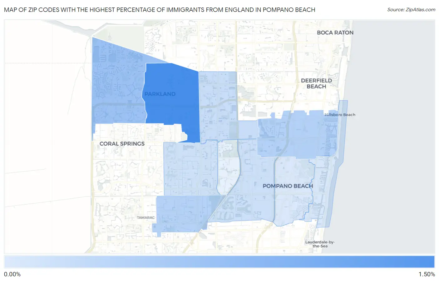 Zip Codes with the Highest Percentage of Immigrants from England in Pompano Beach Map
