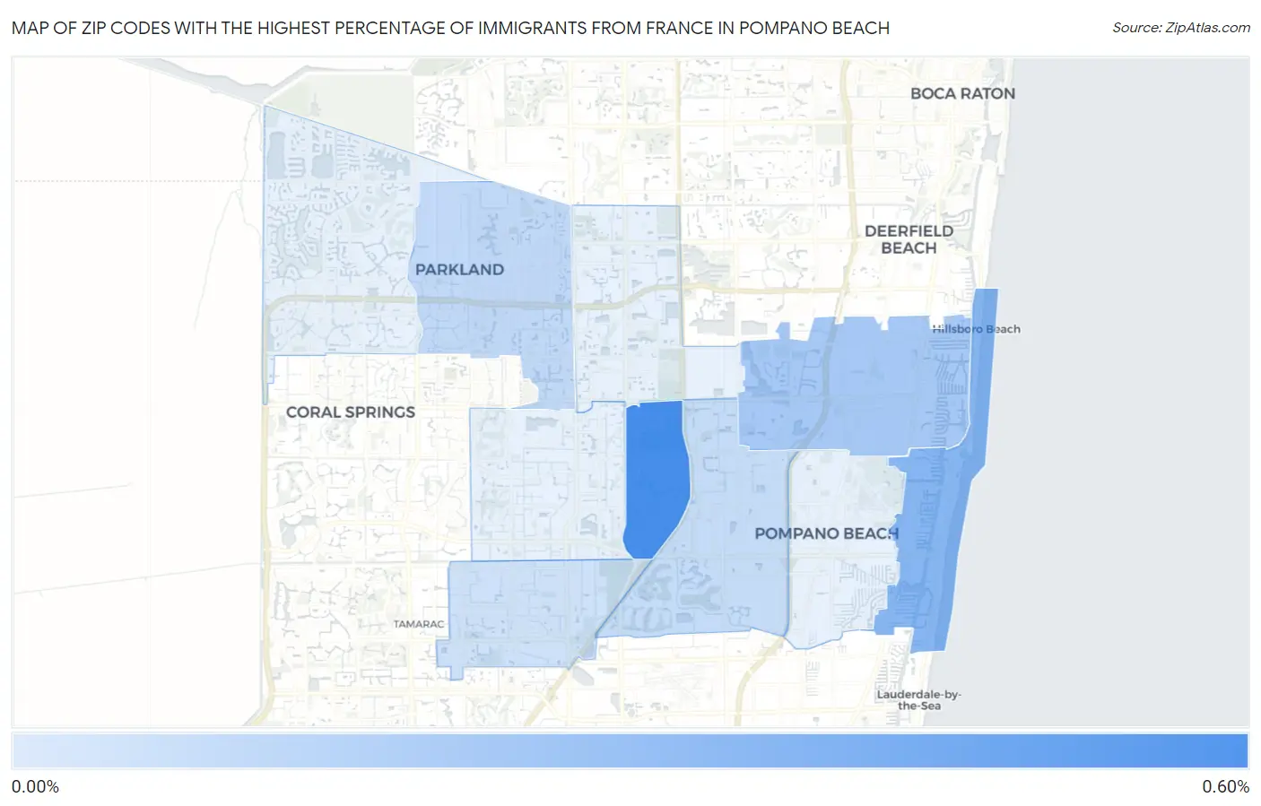 Zip Codes with the Highest Percentage of Immigrants from France in Pompano Beach Map