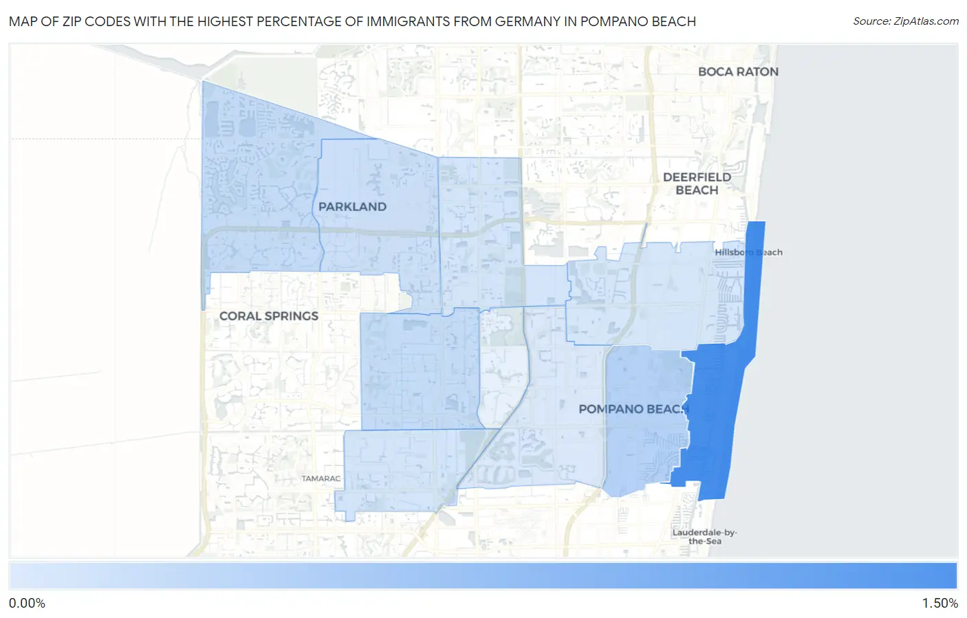 Zip Codes with the Highest Percentage of Immigrants from Germany in Pompano Beach Map